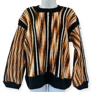 Handmade Vintage Crochet Chunky 3D Knit Coogi Style Sweater L Cosby Biggie